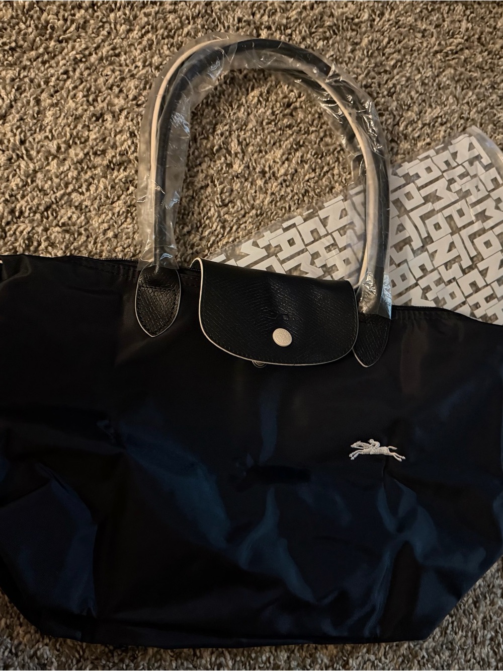 Longchamp Black Nylon Tote with Leather Trim and Silver Logo - Picture 6 of 10